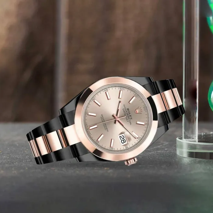 Rolex Datejust 41mm Ref 1263010009 PVD Sundust Stick Dial Two Tone Black PVD 18K Rose Gold Oyster Bracelet Mens Watch Rolex Bracelets