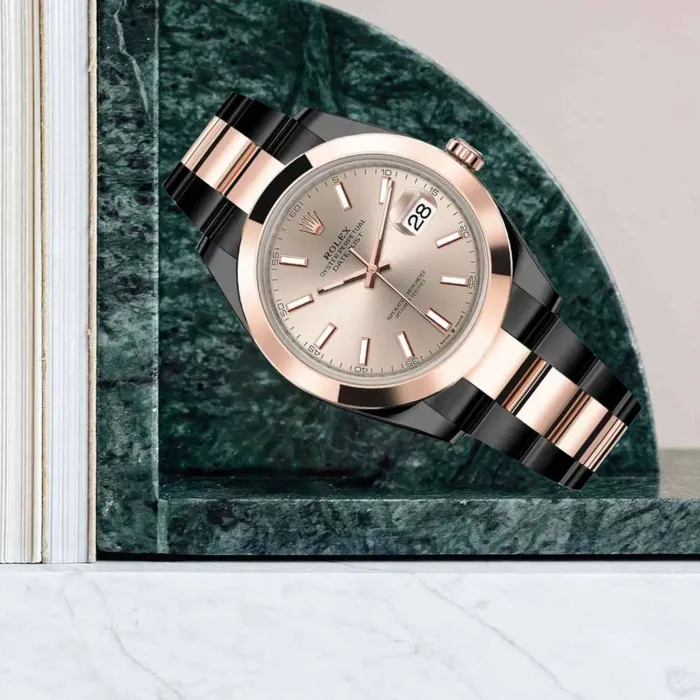 Rolex Datejust 41mm Ref 1263010009 PVD Sundust Stick Dial Two Tone Black PVD 18K Rose Gold Oyster Bracelet Mens Watch Rolex Bracelets