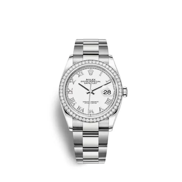 Rolex Rolex Datejust 36mm Ref 126284rbr0018 White Roman Dial Diamond Bezel Stainless Steel Oyster Bracelet Watch Bracelets Rolex Rolex Datejust 36mm Ref 126284rbr0018 White Roman Dial Diamond Bezel Stainless Steel Oyster Bracelet Watch Bracelets