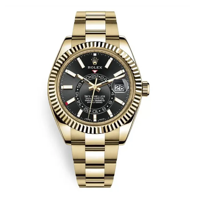Rolex Rolex SkyDweller 42mm Ref 3269380004 Bright Black Stick Dial 18K Yellow Gold Oyster Bracelet Watch Bracelets Rolex Rolex SkyDweller 42mm Ref 3269380004 Bright Black Stick Dial 18K Yellow Gold Oyster Bracelet Watch Bracelets