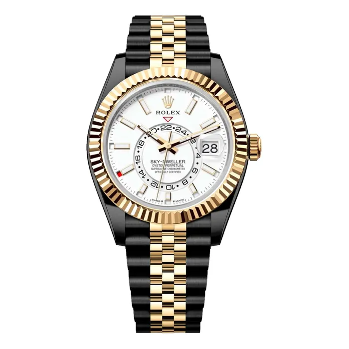 Rolex SkyDweller 42mm Ref 336933 PVD Intense White Stick Dial Two Tone Black PVD 18K Yellow Gold Jubilee Bracelet Watch Rolex Bracelets Rolex SkyDweller 42mm Ref 336933 PVD Intense White Stick Dial Two Tone Black PVD 18K Yellow Gold Jubilee Bracelet Watch Rolex Bracelets