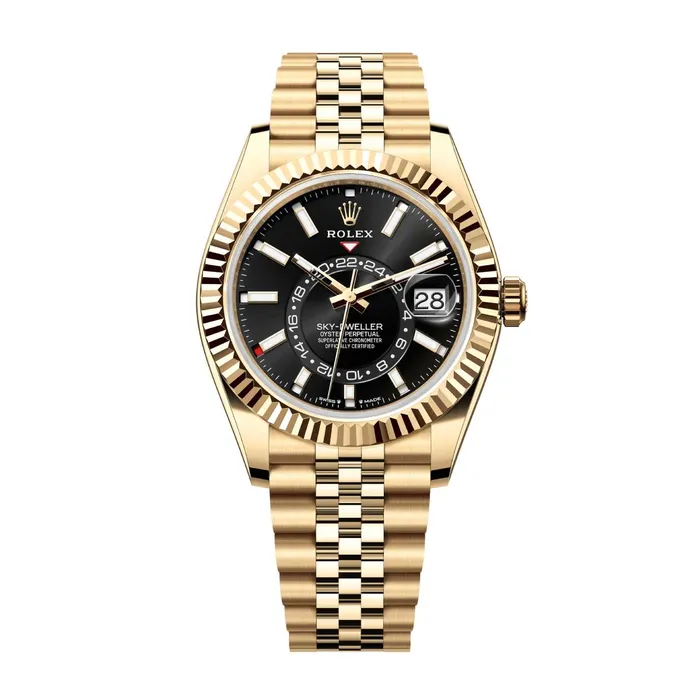 Rolex SkyDweller 42mm Ref 3369380005 Bright Black Stick Dial 18K Yellow Gold Jubilee Bracelet Watch Rolex Bracelets Rolex SkyDweller 42mm Ref 3369380005 Bright Black Stick Dial 18K Yellow Gold Jubilee Bracelet Watch Rolex Bracelets