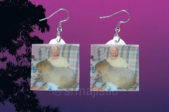 Sam Makes Things Earrings Guy Fieri Holding Capybara Funny Meme Handmade Earrings