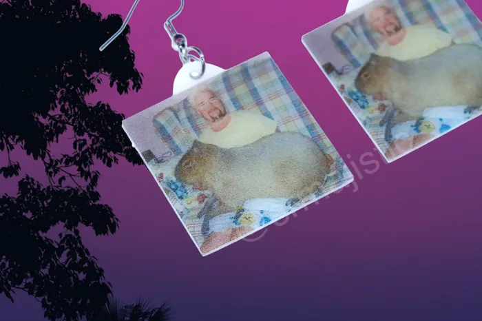 Sam Makes Things Earrings Guy Fieri Holding Capybara Funny Meme Handmade Earrings Sam Makes Things Earrings Guy Fieri Holding Capybara Funny Meme Handmade Earrings