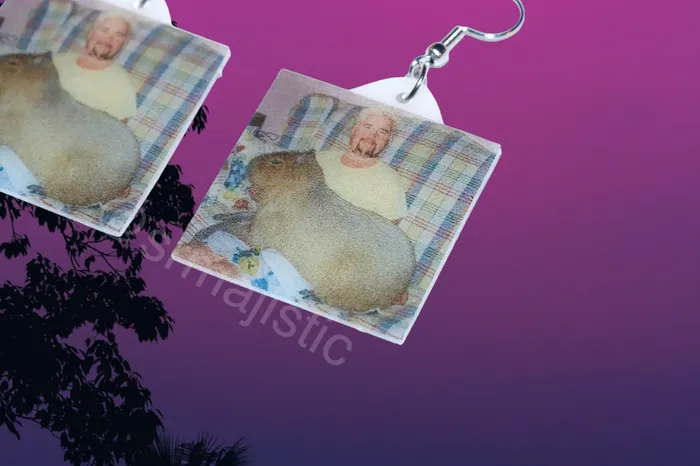 Sam Makes Things Earrings Guy Fieri Holding Capybara Funny Meme Handmade Earrings Sam Makes Things Earrings Guy Fieri Holding Capybara Funny Meme Handmade Earrings