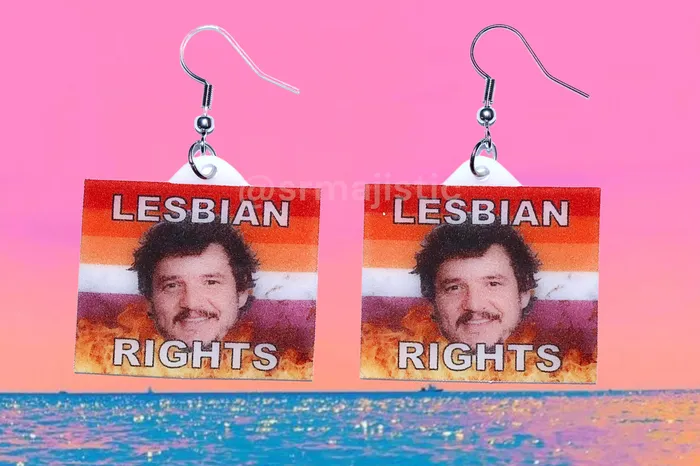 Sam Makes Things Earrings Pedro Pascal Lesbian Rights Flame Pride Flag Handmade Earrings Sam Makes Things Earrings Pedro Pascal Lesbian Rights Flame Pride Flag Handmade Earrings