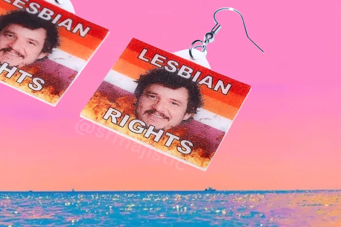 Sam Makes Things Earrings Pedro Pascal Lesbian Rights Flame Pride Flag Handmade Earrings