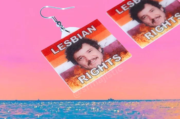 Sam Makes Things Earrings Pedro Pascal Lesbian Rights Flame Pride Flag Handmade Earrings