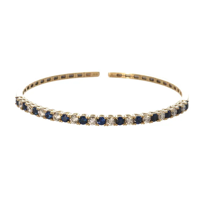 Sapphire Diamond 18K Yellow Gold Flexible Cuff Bangle Croghans PreStyled Sets Sapphire Diamond 18K Yellow Gold Flexible Cuff Bangle Croghans PreStyled Sets