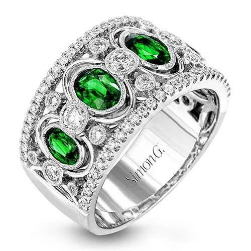 Simon G Rings Simon G 18K White Gold Emerald and Diamond Wide Band