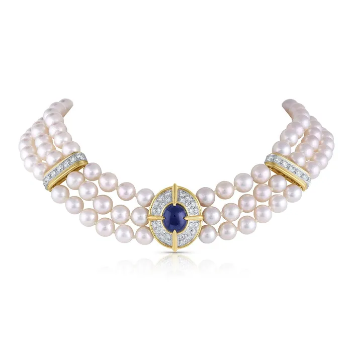 Van Cleef Arpels Van Cleef Arpels Platinum 18k Yellow Gold Sapphire Pearl Necklace Necklaces