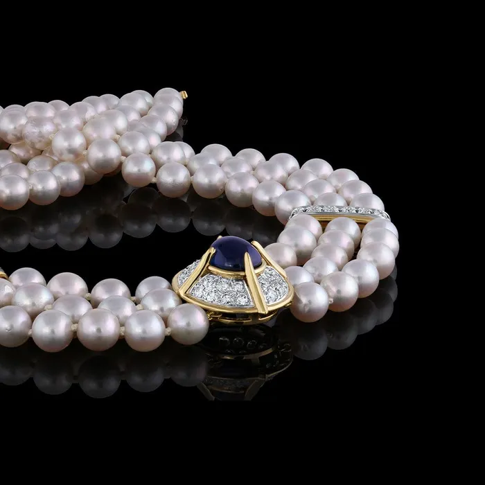 Van Cleef Arpels Van Cleef Arpels Platinum 18k Yellow Gold Sapphire Pearl Necklace Necklaces