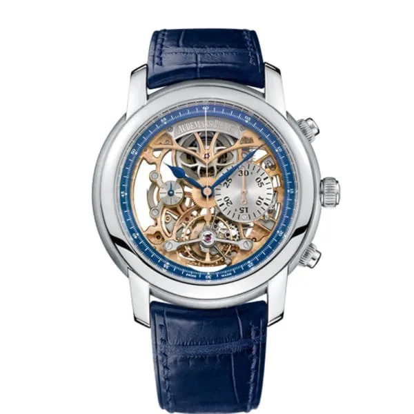 Watches Audemars Piguet Audemars Piguet Jules Audemars Tourbillon Chronograph Openworked 41mm Mens Watch Ref 26353PTOOD028CR01 Skeleton Dial in Platinum Case Blue Alligator Strap Watches Audemars Piguet Audemars Piguet Jules Audemars Tourbillon Chronograph Openworked 41mm Mens Watch Ref 26353PTOOD028CR01 Skeleton Dial in Platinum Case Blue Alligator Strap