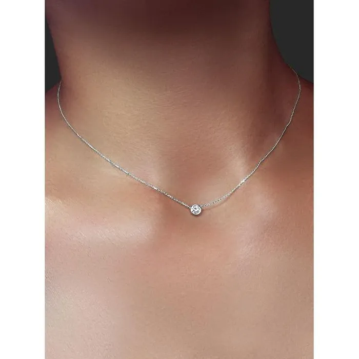 075 Carats Round Natural Earth Mined Diamond Ladies Pendant Necklace 14K White Gold GB Necklaces 075 Carats Round Natural Earth Mined Diamond Ladies Pendant Necklace 14K White Gold GB Necklaces