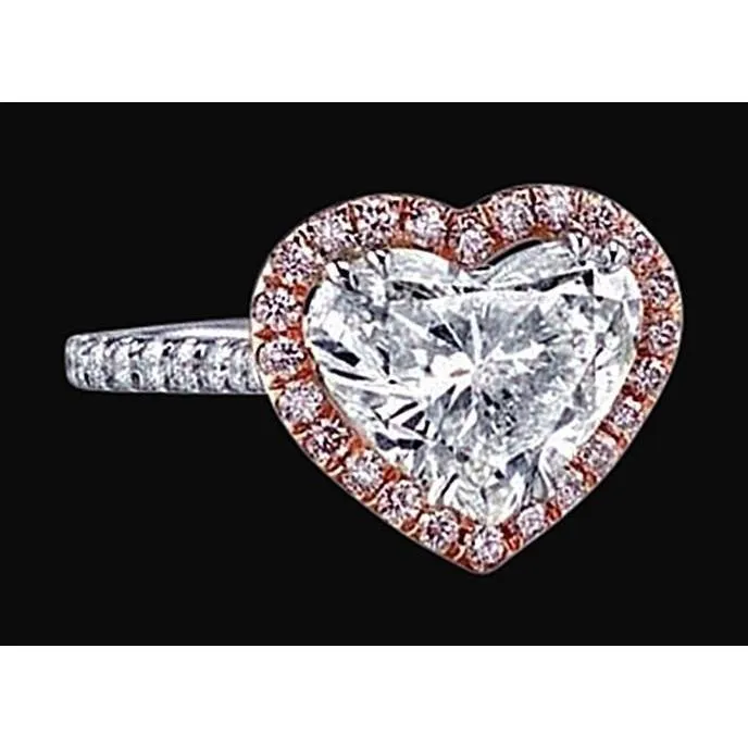 250 Carats Heart Center Natural Earth Mined Diamond Halo Ring Two Tone Gold 14K Jewelry GB Rings 250 Carats Heart Center Natural Earth Mined Diamond Halo Ring Two Tone Gold 14K Jewelry GB Rings