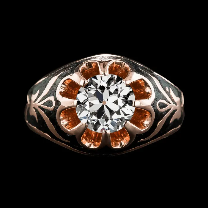 2 Ct Gypsy Solitaire Mens Ring Round Old Miner Natural Earth Mined Diamond Flower Style HarryChadEntcom Rings