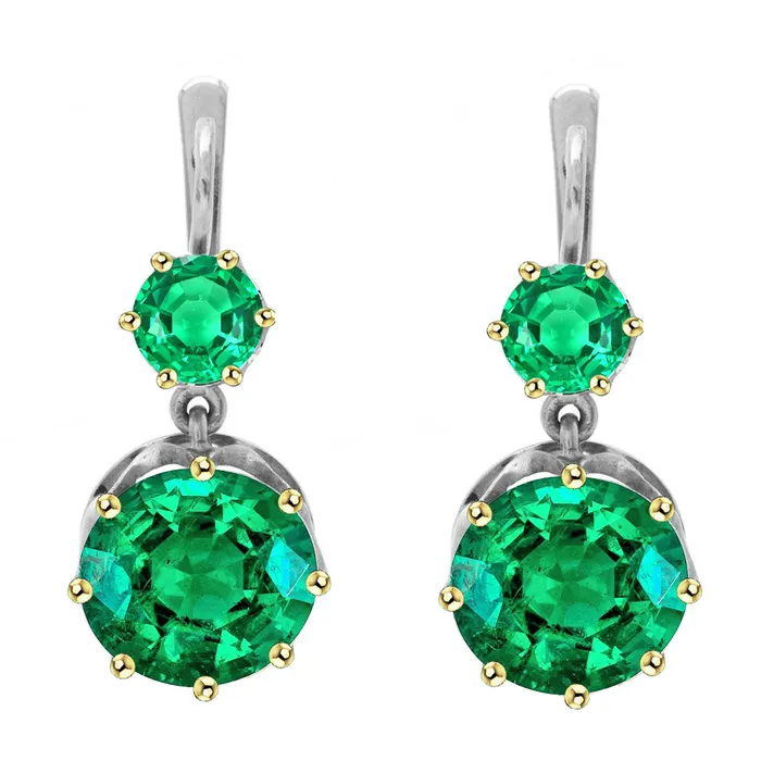 2 Stone Round Green Emerald Dangle Earrings HarryChadEntcom Earrings