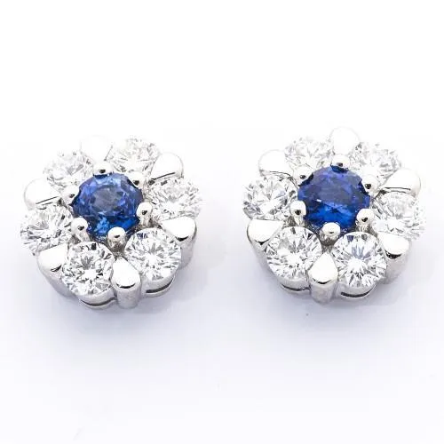 3 Ct Ceylon Sapphire And Natural Earth Mined Diamond Cluster Earring White Gold 14K GB Earrings 3 Ct Ceylon Sapphire And Natural Earth Mined Diamond Cluster Earring White Gold 14K GB Earrings