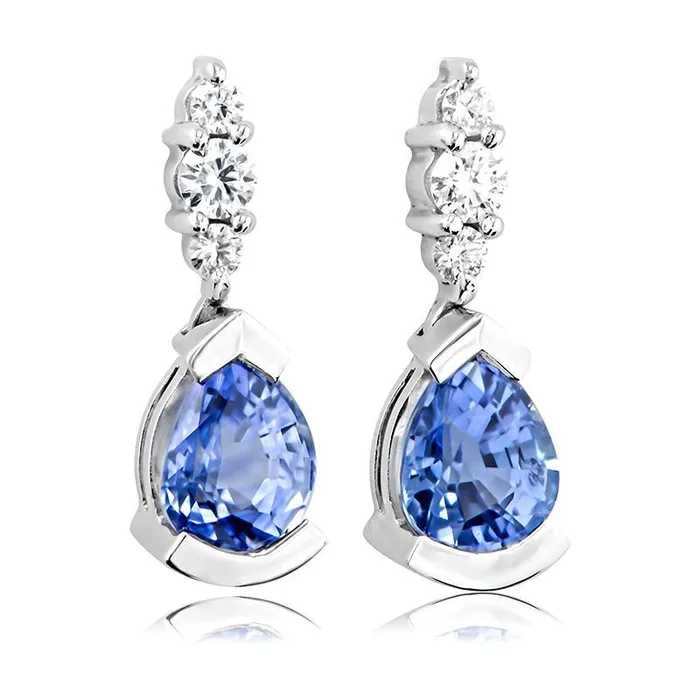 460 Ct Pear And Round Cut Ceylon Sapphire With Natural Earth Mined Diamonds Earrings GB Earrings 460 Ct Pear And Round Cut Ceylon Sapphire With Natural Earth Mined Diamonds Earrings GB Earrings