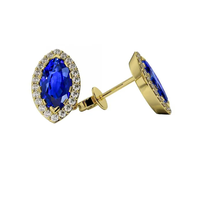 4 Carats Sapphire With Natural Earth Mined Diamond Lady Studs Yellow Gold 14K GB Necklaces 4 Carats Sapphire With Natural Earth Mined Diamond Lady Studs Yellow Gold 14K GB Necklaces