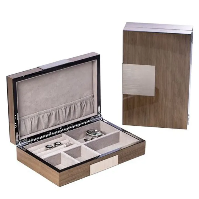 Bey Berk Bracelets Lacquered Ash Wood Valet Box With Stainless Steel Accents Bey Berk Bracelets Lacquered Ash Wood Valet Box With Stainless Steel Accents