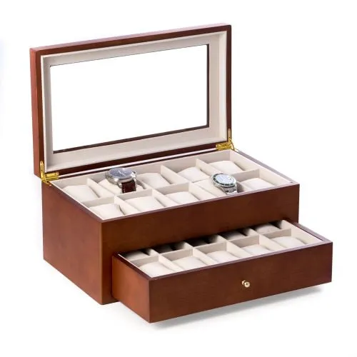 Bey Berk Watches Bey Berk Cherry Wood 20 Watch Box With Glass Top Drawer Bey Berk Watches Bey Berk Cherry Wood 20 Watch Box With Glass Top Drawer