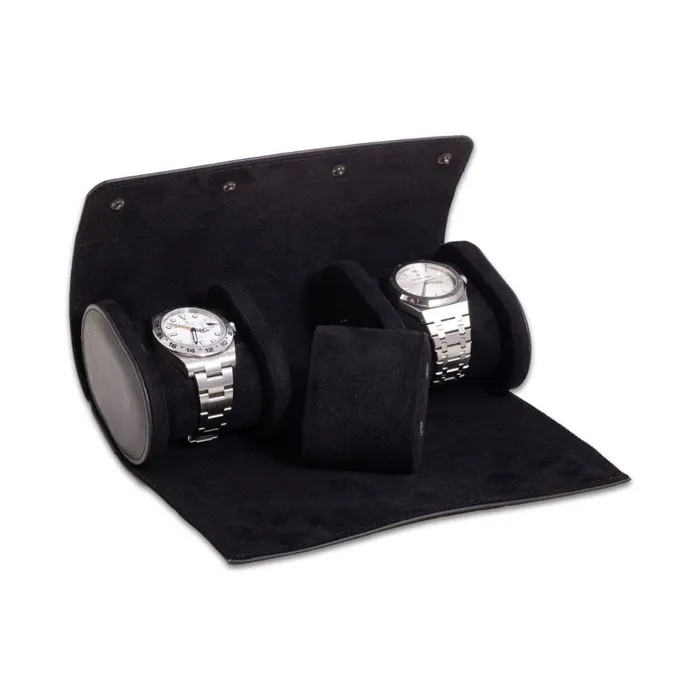 Bey Berk Watches Bey Berk Milani Leather Three Watch Roll With Inidividual Snap Compartments