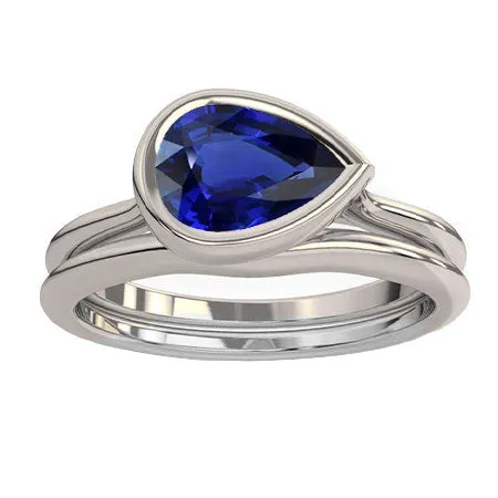 Blue Sapphire Wedding Ring Set 150 Ct Pear Cut Bezel HarryChadEntcom Rings Blue Sapphire Wedding Ring Set 150 Ct Pear Cut Bezel HarryChadEntcom Rings