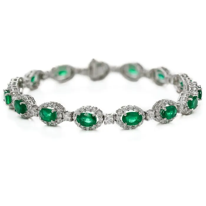 Bracelets GB Oval Cut Green Emerald With Natural Earth Mined Diamonds Women Tennis Bracelet 14K 85 Ct Bracelets GB Oval Cut Green Emerald With Natural Earth Mined Diamonds Women Tennis Bracelet 14K 85 Ct
