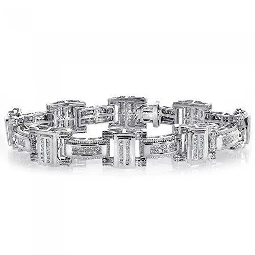 Bracelets GB Round Cut Natural Earth Mined Diamond Mens Bracelet Solid White Gold 7 Ct