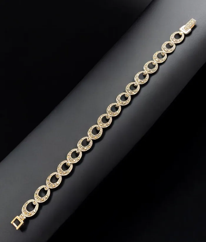 Bracelets Marcasite The Elegante Oval Silver Marcasite Bracelet