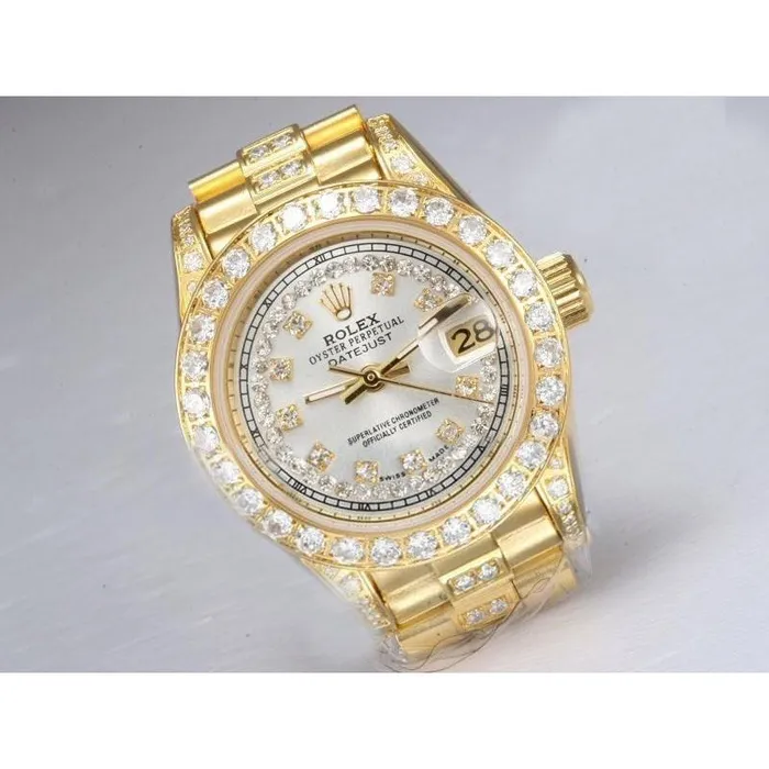 Bracelets Rolex Datejust Iced Out Diamond Lady Watch Yellow Gold Bracelet GB