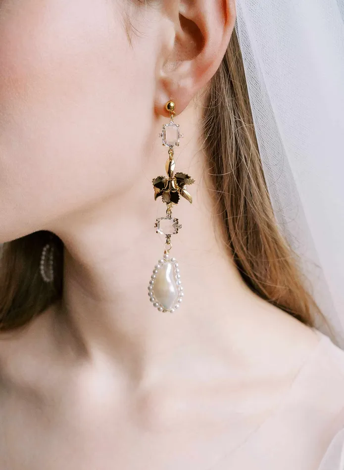 Crystal and gilded orchid bridal earrings Style 2536 twigs honey Earrings