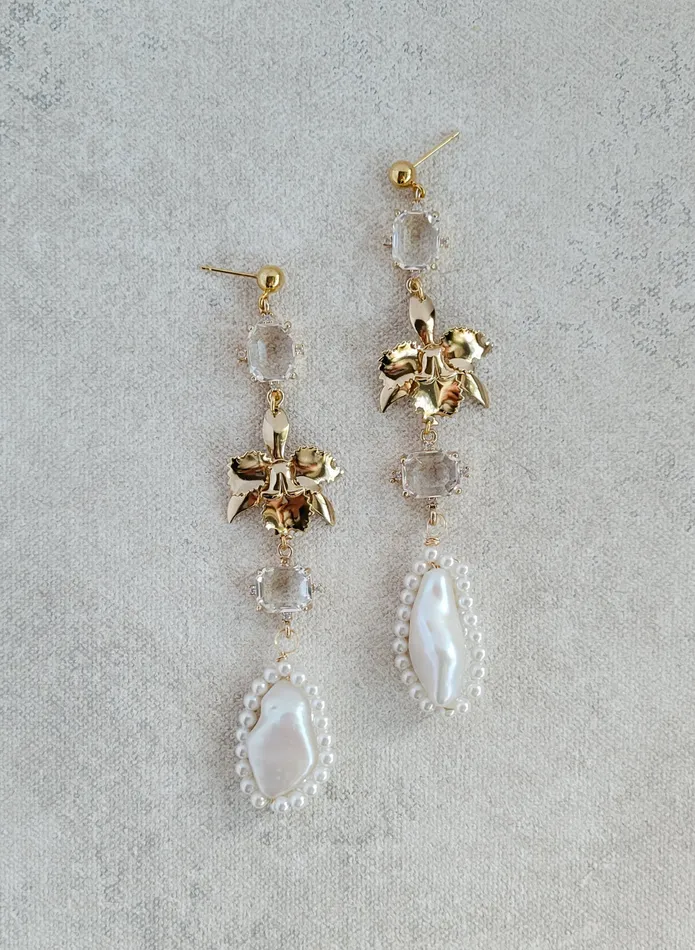 Crystal and gilded orchid bridal earrings Style 2536 twigs honey Earrings