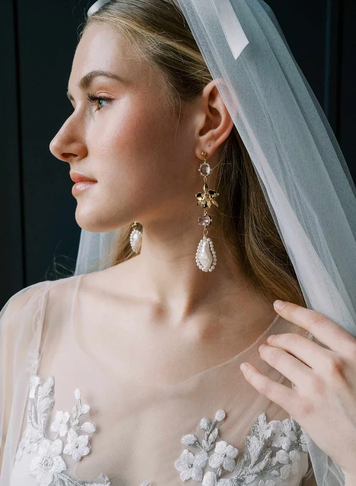 Crystal and gilded orchid bridal earrings Style 2536 twigs honey Earrings