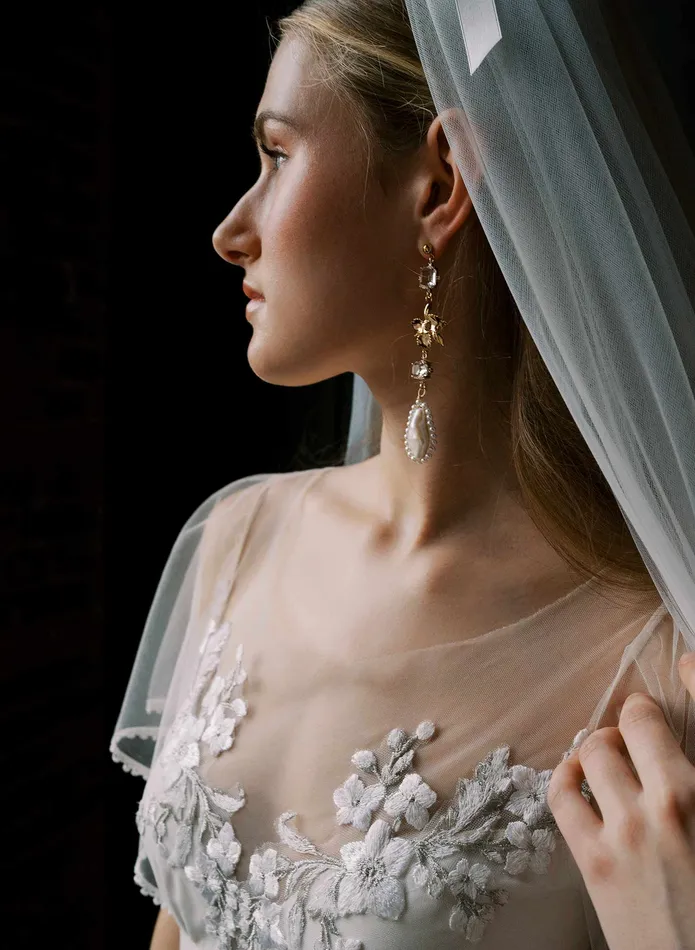 Crystal and gilded orchid bridal earrings Style 2536 twigs honey Earrings
