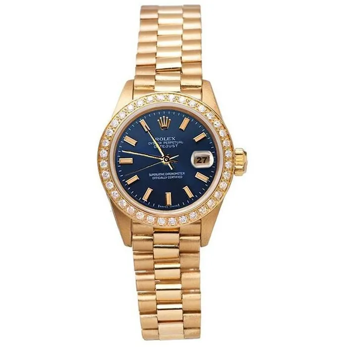 Dj Rolex Presidential Style Watch Blue Stick Dial Diamond Bezel GB Watches Dj Rolex Presidential Style Watch Blue Stick Dial Diamond Bezel GB Watches