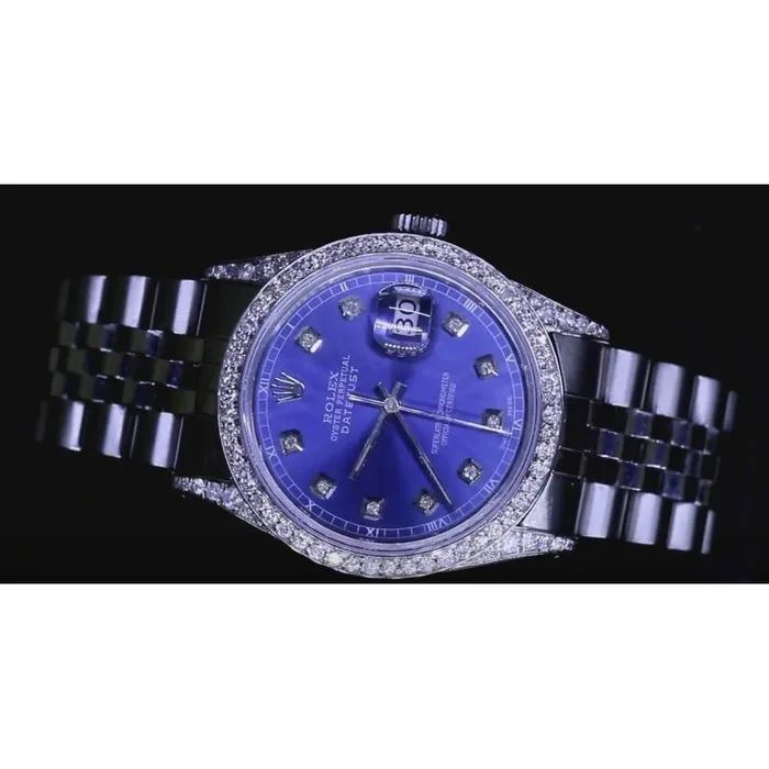 Dj Watch Custom Blue Diamond Dial Bezel Rolex Jubilee Bracelet Ss QUICK SET GB Bracelets