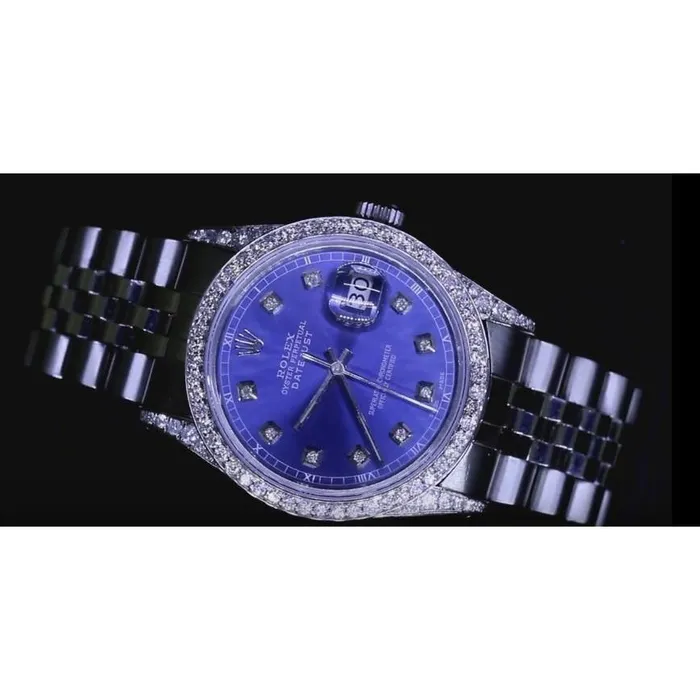 Dj Watch Custom Blue Diamond Dial Bezel Rolex Jubilee Bracelet Ss QUICK SET GB Bracelets