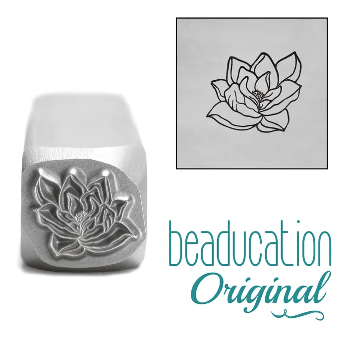 DS 12 Magnolia Open Flower 2 Metal Design Stamp 10mm Beaducation Original Rings DS 12 Magnolia Open Flower 2 Metal Design Stamp 10mm Beaducation Original Rings