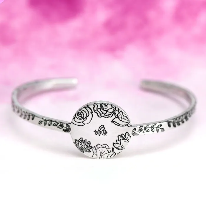 DS 12 Magnolia Open Flower 2 Metal Design Stamp 10mm Beaducation Original Rings