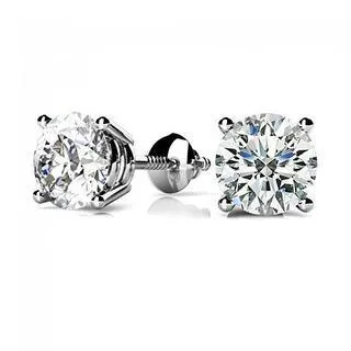 Earrings 1 Carat Round Natural Earth Mined Diamond Stud Earring 14K White Gold GB Earrings 1 Carat Round Natural Earth Mined Diamond Stud Earring 14K White Gold GB
