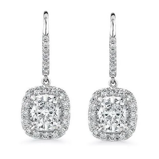Earrings Cushion Round 5 Carats Natural Earth Mined Diamonds Dangle Earrings White Gold 14K GB Earrings Cushion Round 5 Carats Natural Earth Mined Diamonds Dangle Earrings White Gold 14K GB