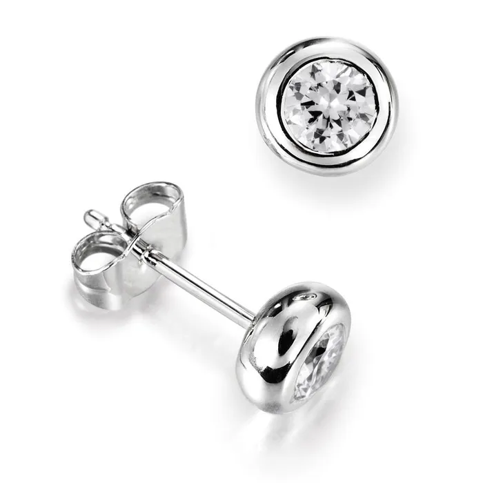 Earrings GB 15 Ct Bezel Set Round Natural Earth Mined Diamond Women Stud Earring 14K White Gold Earrings GB 15 Ct Bezel Set Round Natural Earth Mined Diamond Women Stud Earring 14K White Gold