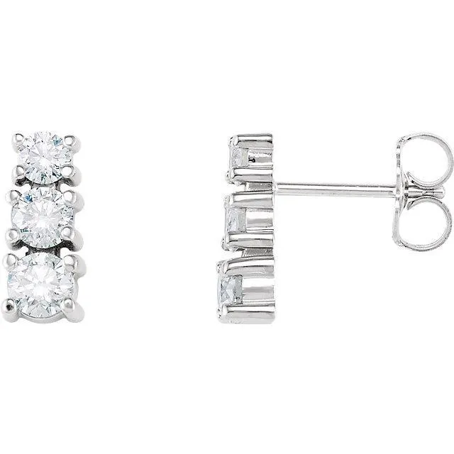 Earrings GB 15 Ct ThreeStone Natural Earth Mined Diamond Stud Earrings 14K White Gold Earrings GB 15 Ct ThreeStone Natural Earth Mined Diamond Stud Earrings 14K White Gold