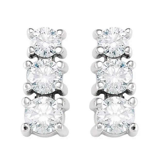Earrings GB 15 Ct ThreeStone Natural Earth Mined Diamond Stud Earrings 14K White Gold