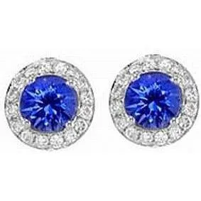 Earrings GB 260 Ct Round Ceylon Sapphire And Natural Earth Mined Diamond Halo Stud Earrings Earrings GB 260 Ct Round Ceylon Sapphire And Natural Earth Mined Diamond Halo Stud Earrings