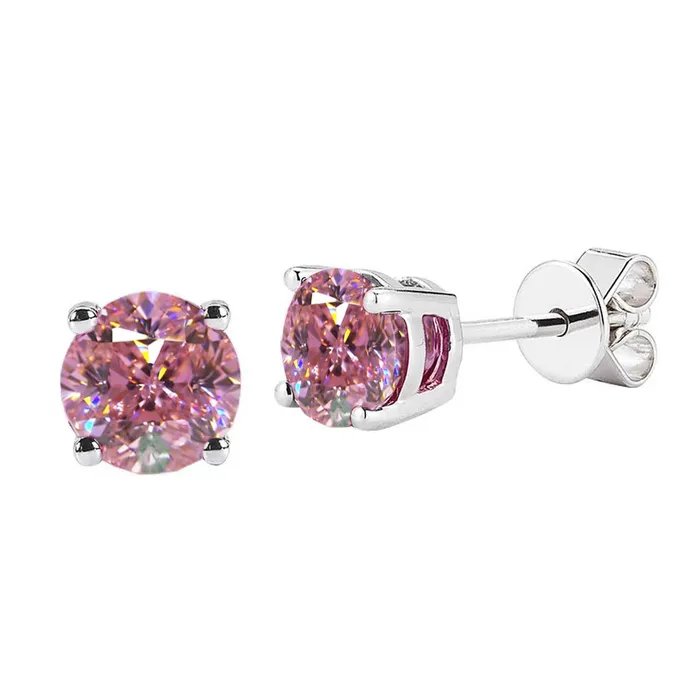 Earrings GB 350 Ct Round Cut Pink Sapphire Studs Earrings 14K White Gold