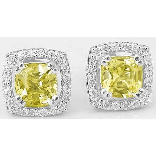 Earrings GB 450 Ct Cushion Yellow Sapphire Studs Earrings Gold White 14K