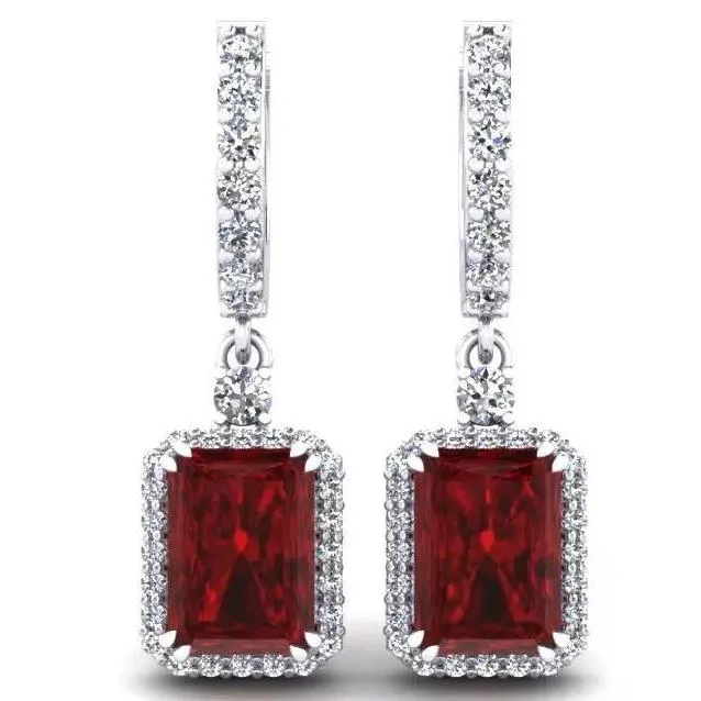 Earrings GB 5 Carats Ruby And Natural Earth Mined Diamond Drop Dangle Women Earring White Gold 14K Earrings GB 5 Carats Ruby And Natural Earth Mined Diamond Drop Dangle Women Earring White Gold 14K